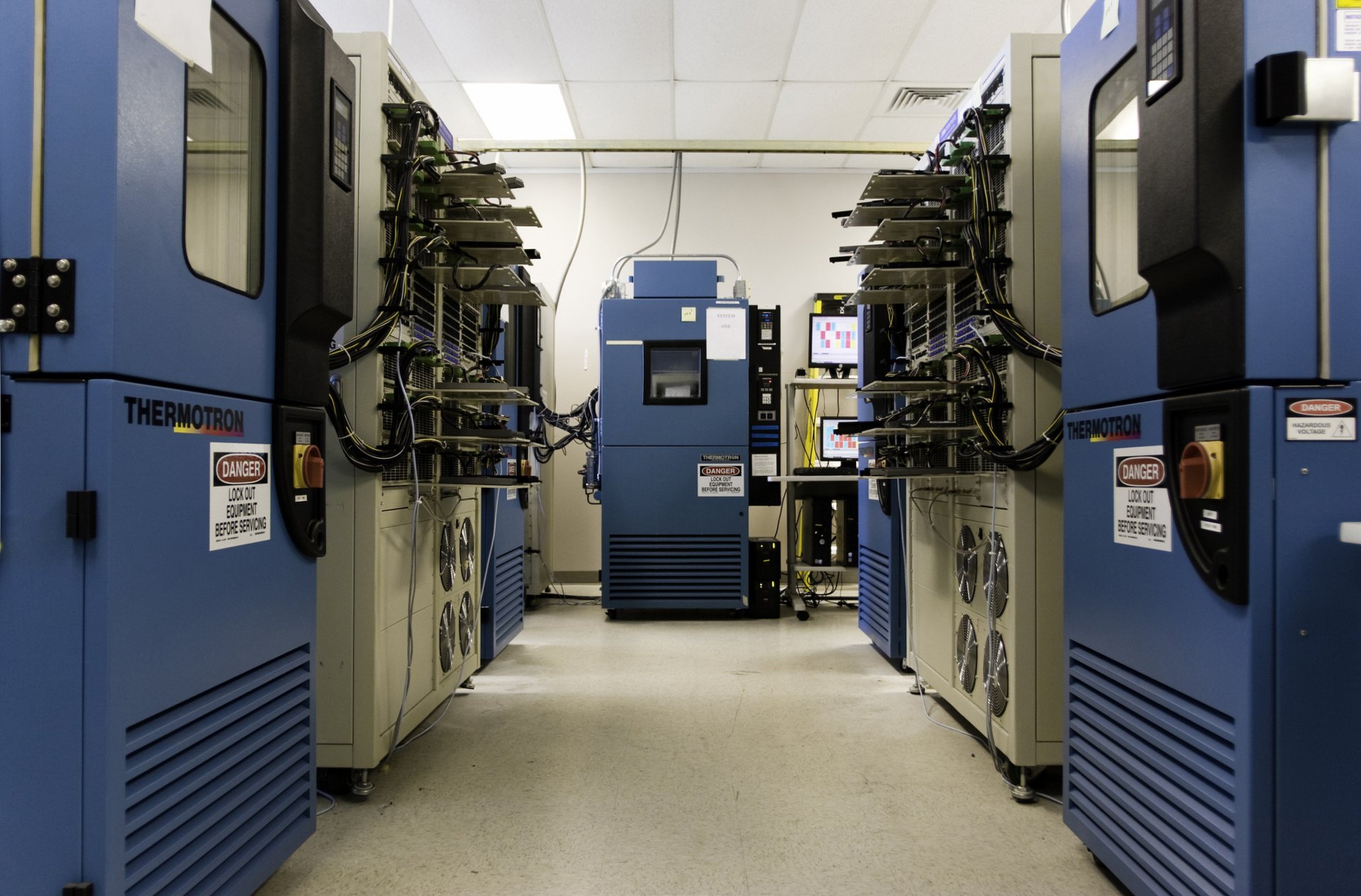 A picture of environmental chambers in a lab