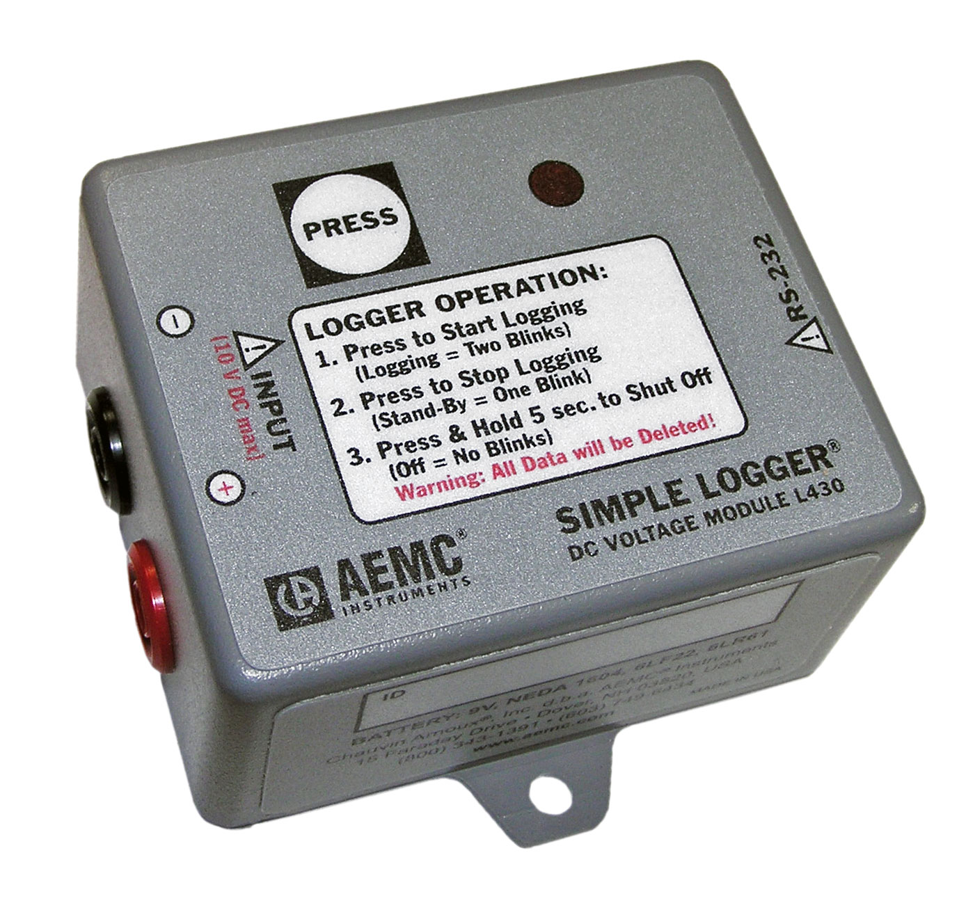 Image of AEMC L430 DC Voltage Simple Logger Image of AEMC L430 DC Voltage Simple Logger